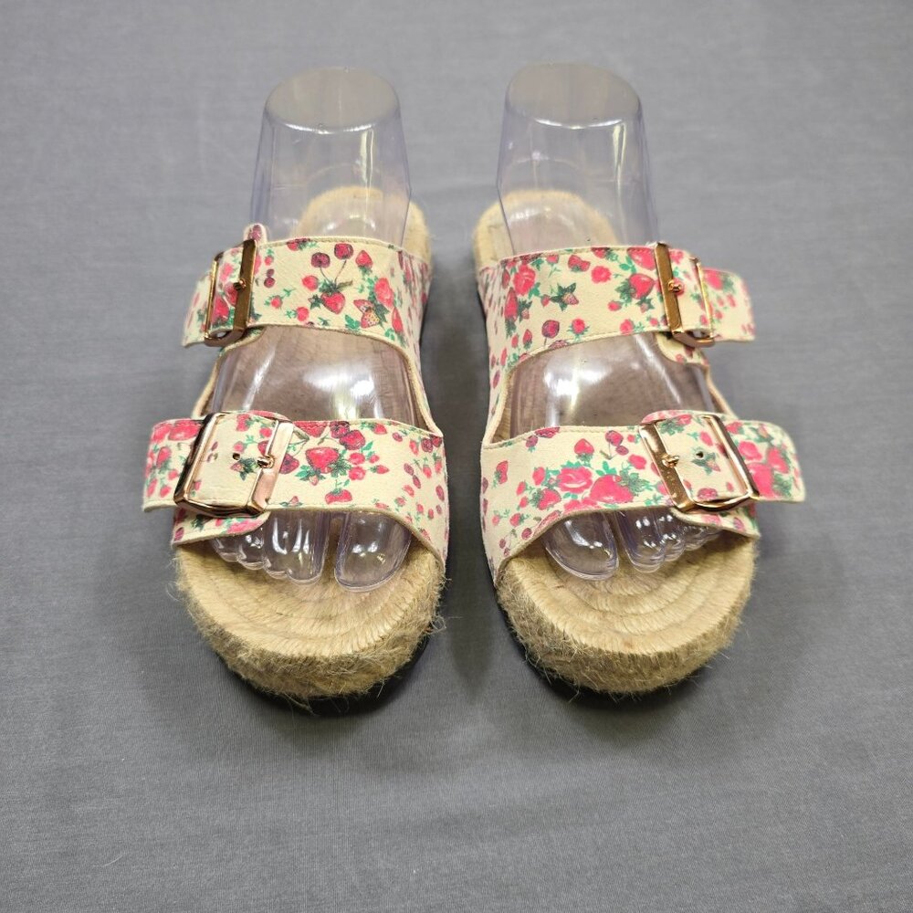 LoveShackFancy x Manebi Womens Size 7.5 Espadrille Sandals Floral Jute Boho